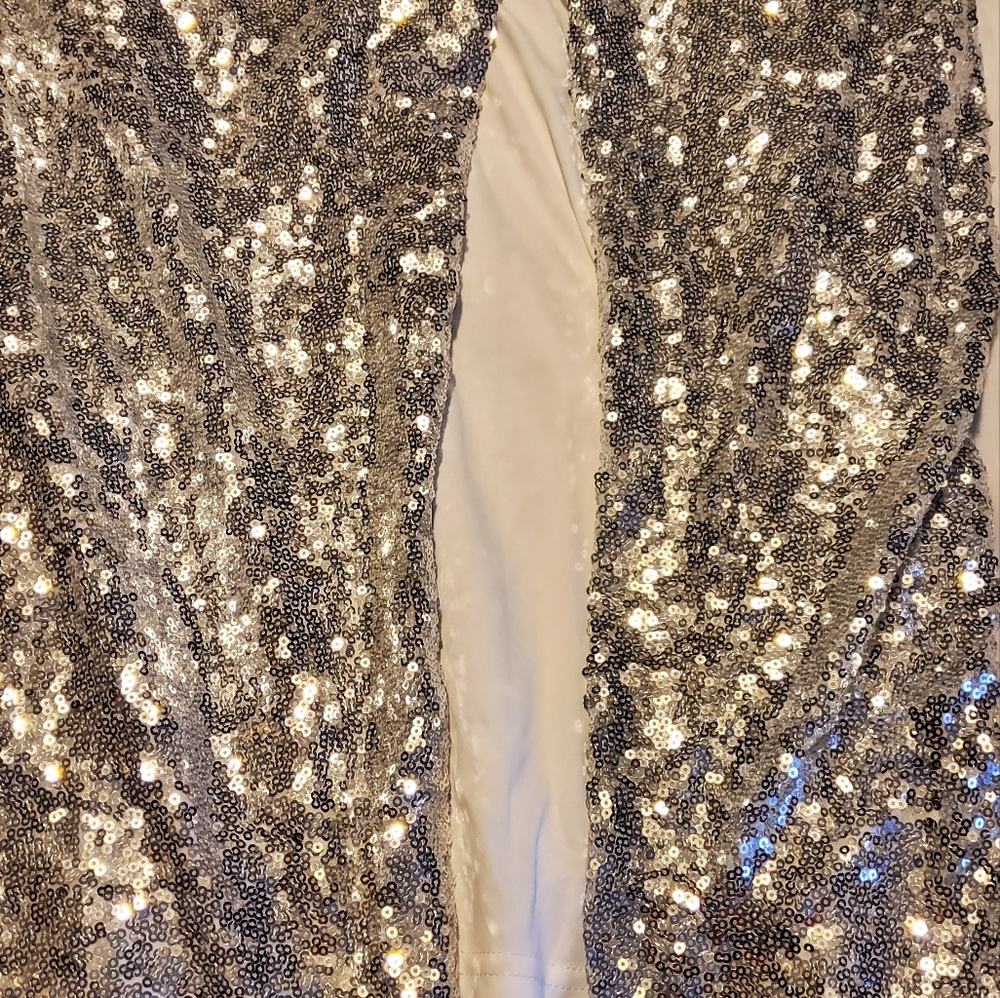 Silver sequin long Halter Dress